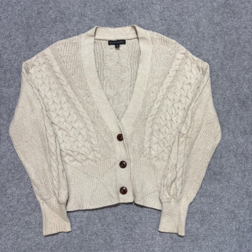 Banana Republic Cream Cable Knit Button Front Cardigan Sweater Womens Small